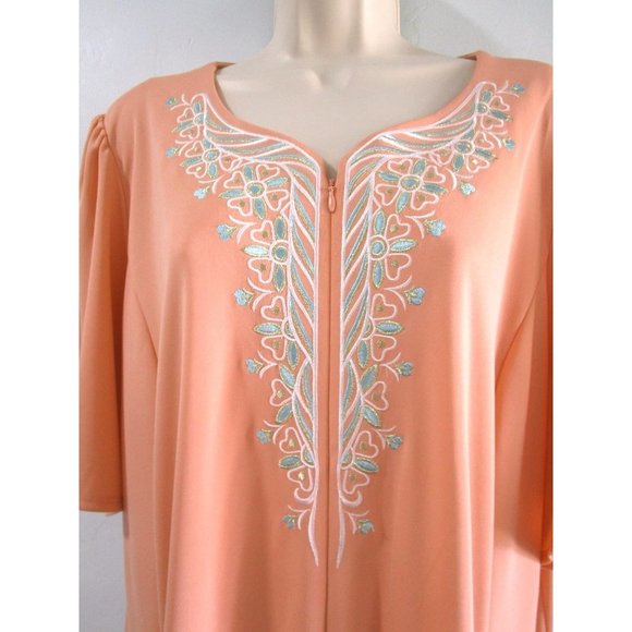 Bob Mackie Wearable Art Salmon Embroidered Zip Up MuMu House Dress with Tag - Picture 1 of 16